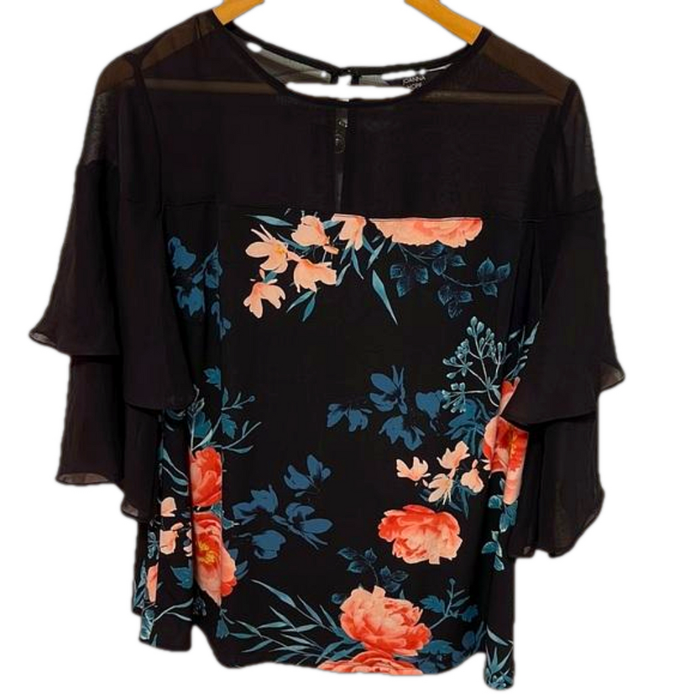 Joanna Hope black floral top size L GUC